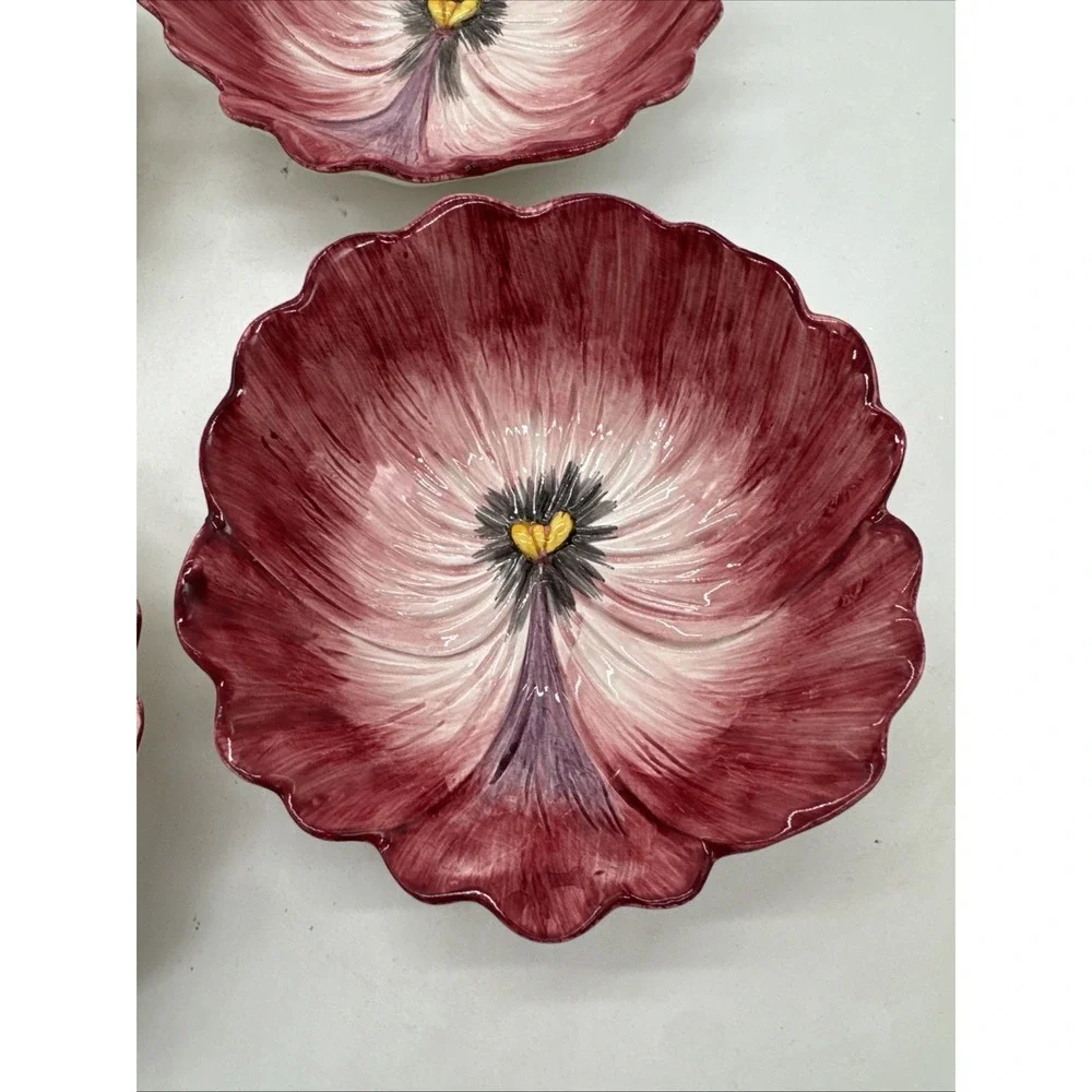 Vintage 4 Fitz & Floyd April Flowers Pansy Hand Painted Bowls 6